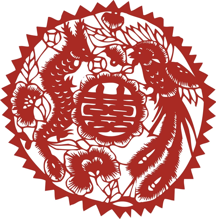中国风中式传统喜庆民俗人物动物窗花剪纸插画边框AI矢量PNG素材【2813】